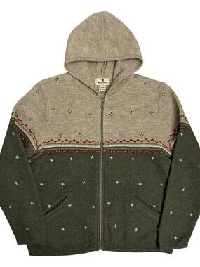 WOOLRICH 100% Wool Full Zip Embroidered Light Hooded Jacket Womens Medium
